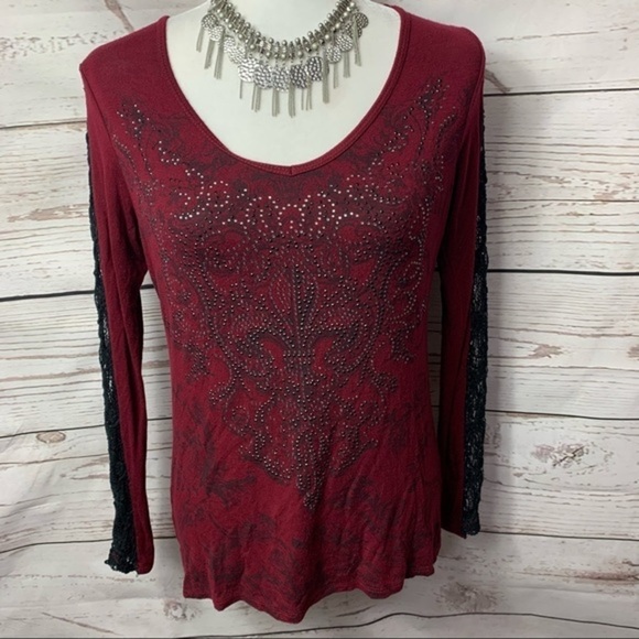 Maurices Embellished Lace Sleeve Top - Picture 1 of 7